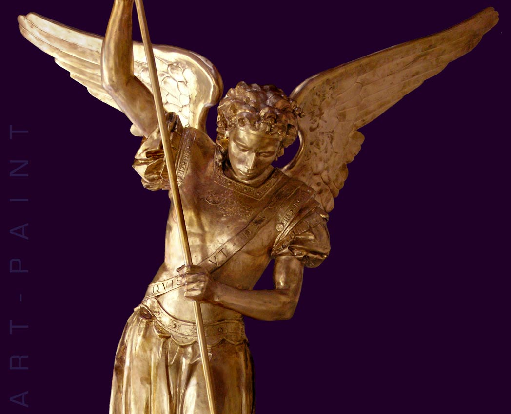 Engel Michael, Statue, vergoldet
